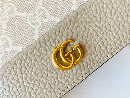 GG Bi-color GG Marmont Small Wallet Beige White CowhideCanvas