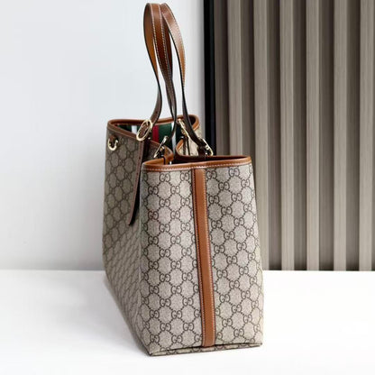 GG Emblem Maxi Tote Bag Beige Brown Monogram Coated Fabric
