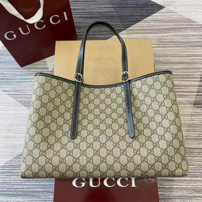 GG Emblem Maxi Tote Bag Beige & Dark Brown Monogram Coated Fabric
