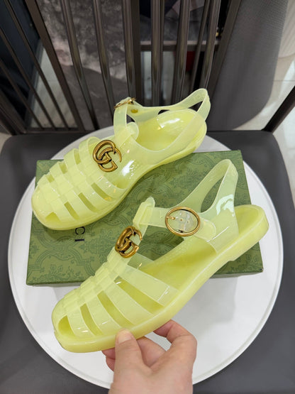 GG Sandals with Double G Light Yellow Gold TPU 818207