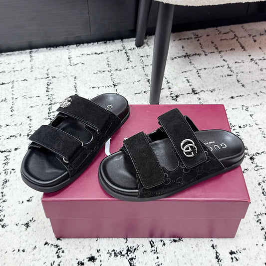 GG 26SS Sandals Black Suede Sheepskin 641461
