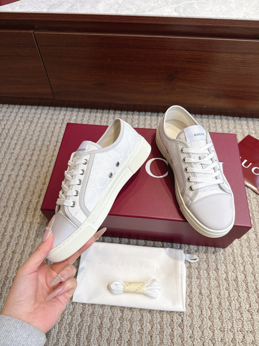 GG Tennis 1977 Low-Top Sneakers Grey White Leather Canvas 104417