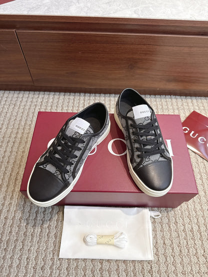 GG Tennis 1977 Low-Top Sneakers Black Grey Leather Canvas 104423