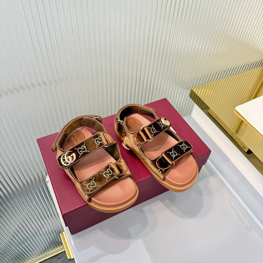 GG 26s Dad Sandals Brown Leather Velvet 714861