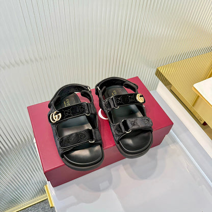 GG 26s Dad Sandals Black Leather Velvet 714862