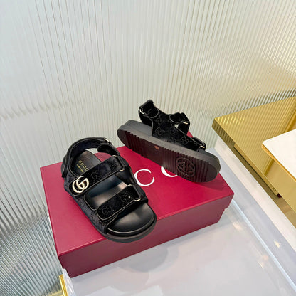 GG 26s Dad Sandals Black Leather Velvet 714862