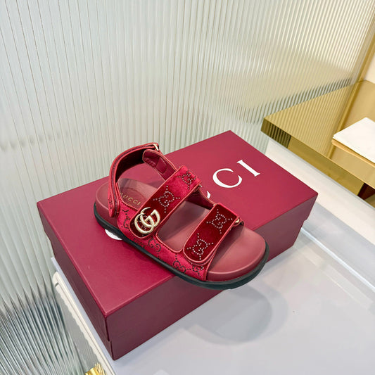 GG 26s Dad Sandals Red Leather Velvet 714863
