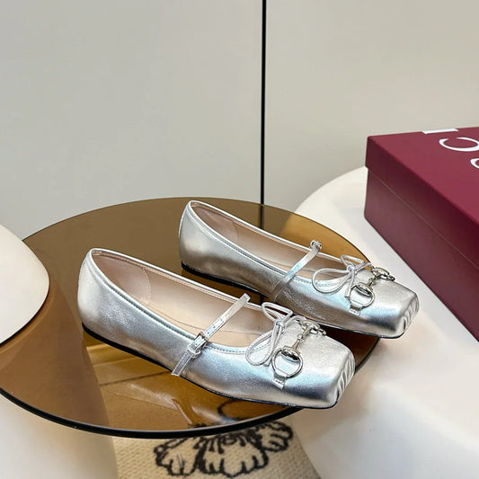 GG 26SS Ballet Flats Silver Metallic Sheepskin 645708