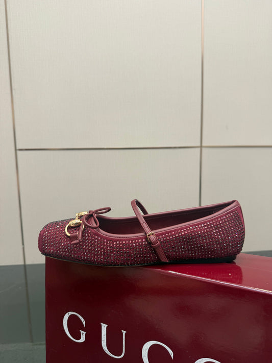 GG Ballerina Flats Square Toe Burgundy Leather 725285