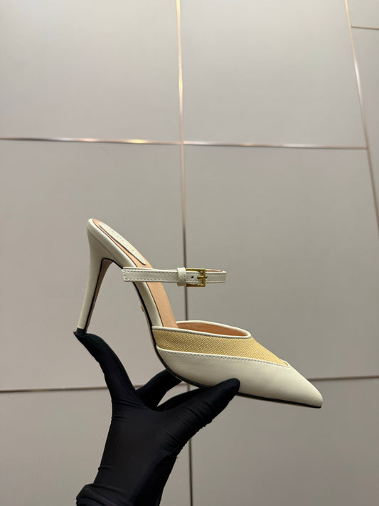 GG Pointed-Toe Mules 9.5cm Ivory Cowhide 725299