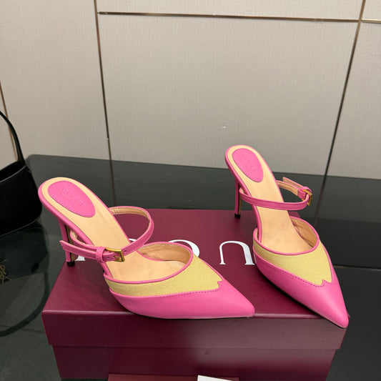 GG Pointed-Toe Mules 9.5cm Pink Cowhide 725304