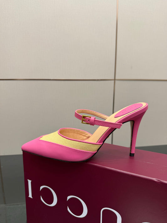 GG Pointed-Toe Mules 9.5cm Pink Cowhide 725304