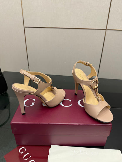 GG G-Buckle High-Heeled Sandals 10.5cm Beige  Cowhide 725306