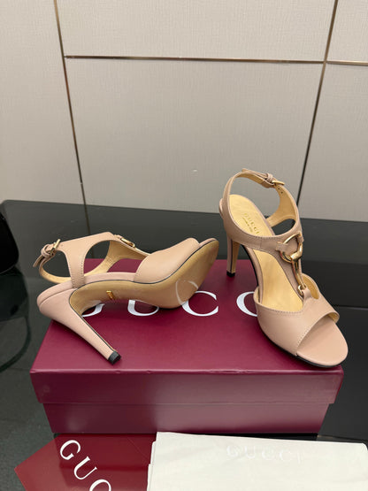 GG G-Buckle High-Heeled Sandals 10.5cm Beige  Cowhide 725306