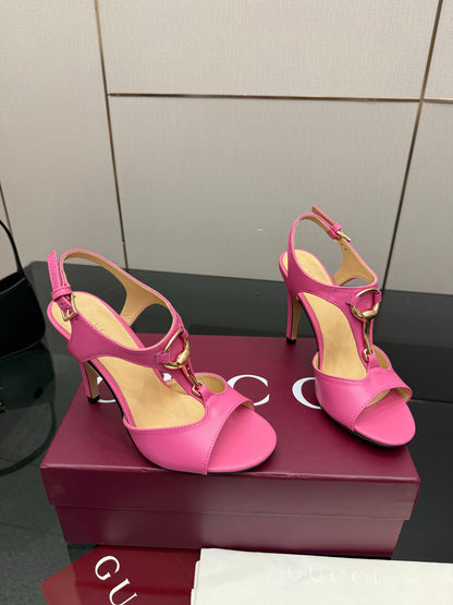 GG G-Buckle High-Heeled Sandals 10.5cm Pink  Cowhide 725307