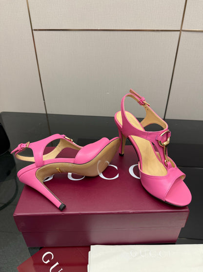 GG G-Buckle High-Heeled Sandals 10.5cm Pink  Cowhide 725307