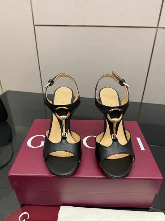 GG G-Buckle High-Heeled Sandals 10.5cm Black Cowhide 725310