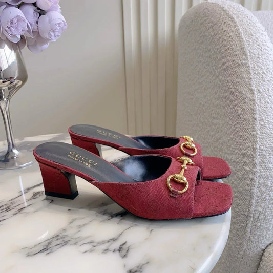 GG 26SS High-Heeled Sandals Dark Red Canvas Leather 644532