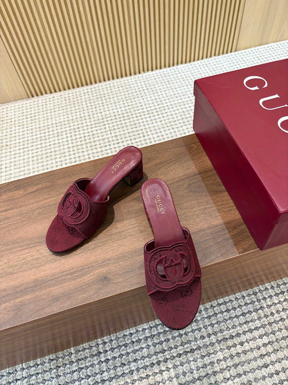 GG Interlocking G Cutout Sandals 5.5cm Burgundy Canvas 646506