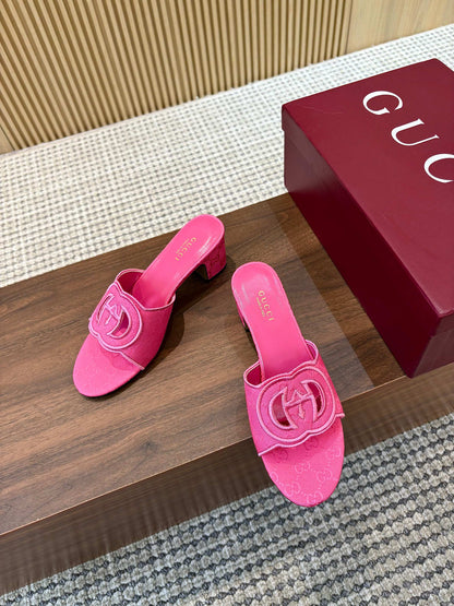 GG Interlocking G Cutout Sandals 5.5cm Hot Pink Canvas 646503