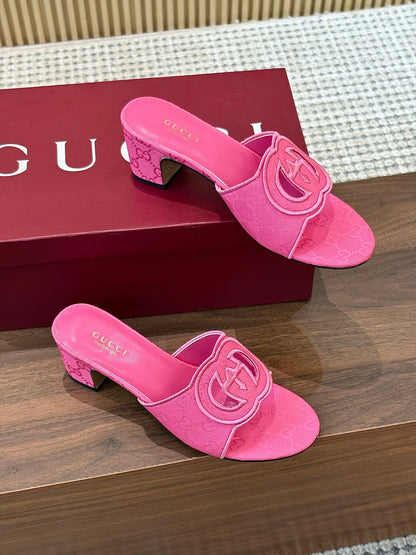 GG Interlocking G Cutout Sandals 5.5cm Hot Pink Canvas 646503
