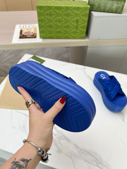 GG waterproof platform slippers blue fabric
