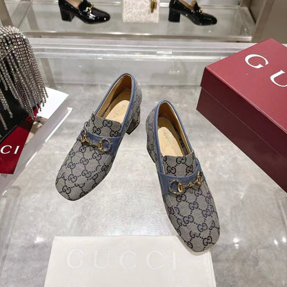 GG Women's Loafer Pump 55mm Horsebit Dark Olive Gray Canvas 502605