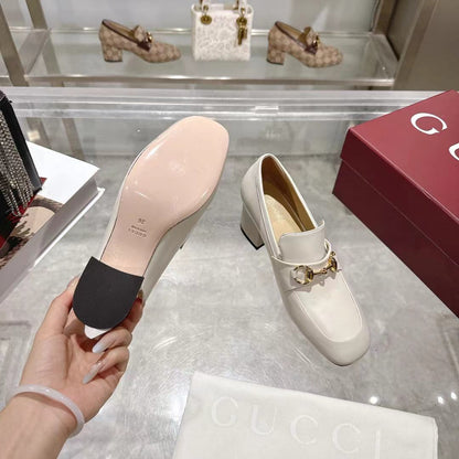 GG Women's Loafer Pump 55mm Horsebit Ivory  Soft Cowhide 502607