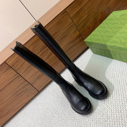 GG Riding Long Boots Black Monogram Embossed Cowhide 473643