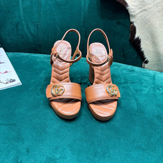 GG Platform Sandals With The Double G Brown Leather 741237