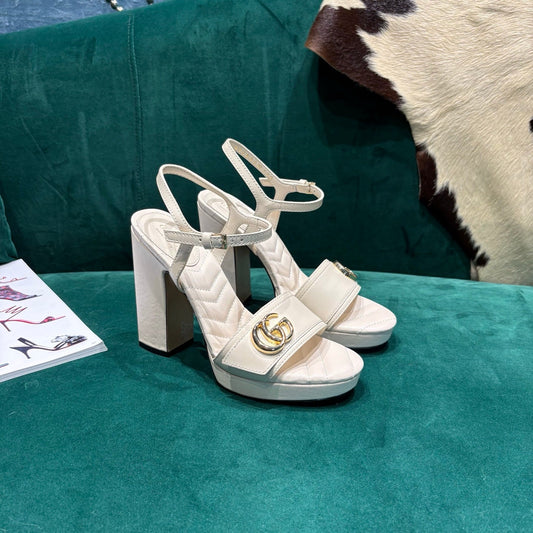 GG Platform Sandals With The Double G White Leather 741238