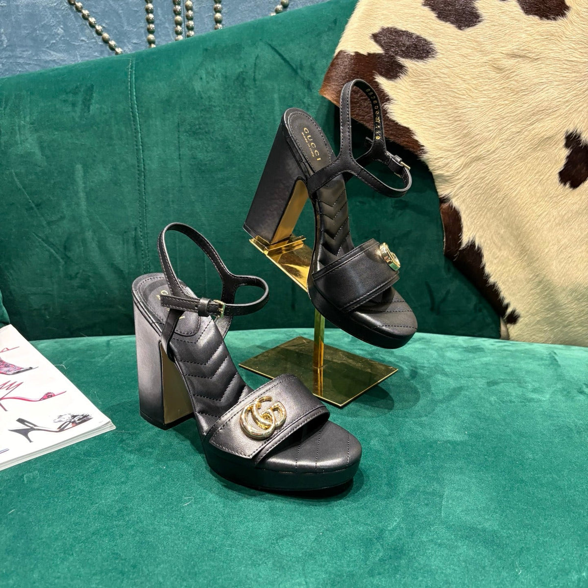 GG Platform Sandals With The Double G Black Leather 741240