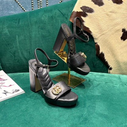 GG Platform Sandals With The Double G Black Leather 741240