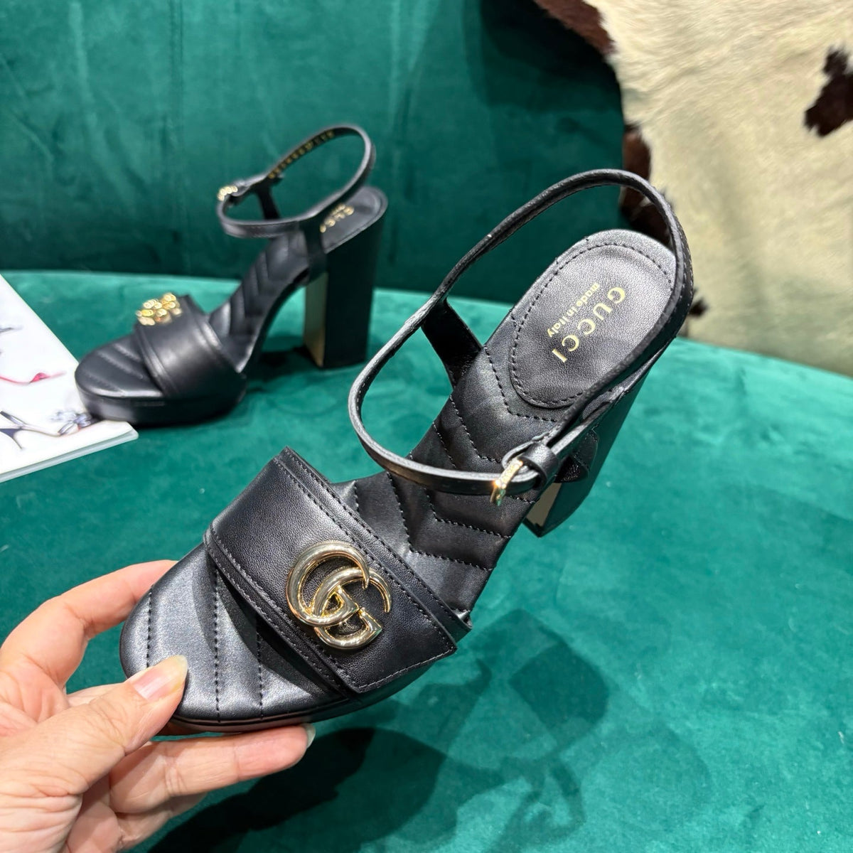 GG Platform Sandals With The Double G Black Leather 741240