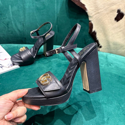 GG Platform Sandals With The Double G Black Leather 741240
