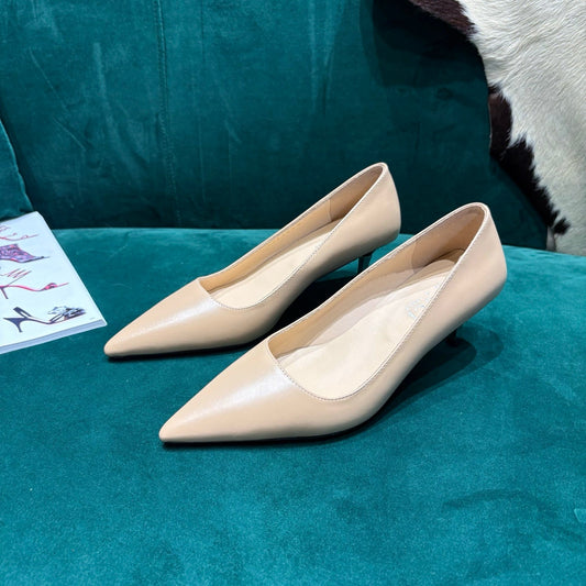 GG Pointed-Toe Slingback Light Beige Leather 741257