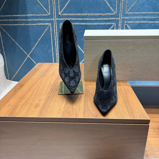GG High-Heeled Pump 10.5cm Black Suede 741294