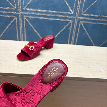 GG 26ss Chunky Heel Sandals 55 Bugundy Velvet 741301