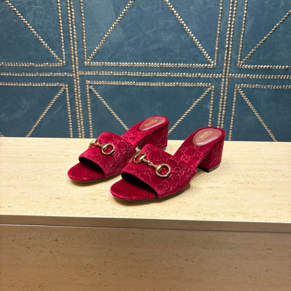 GG 26ss Chunky Heel Sandals 55 Bugundy Velvet 741301