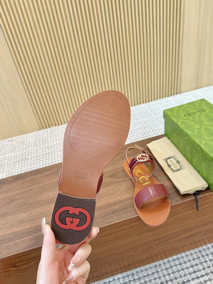 GG Interlocking Sandal Burgundy Brown Canvas & Leather 864289