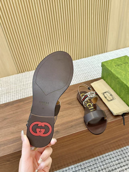GG Interlocking Sandal Coffee Canvas & Leather 864288
