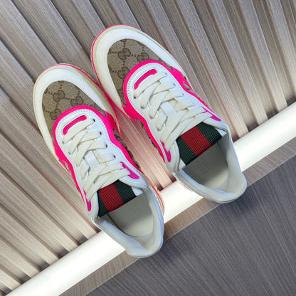 GG Retro Sneakers for Couples White Shocking Pink