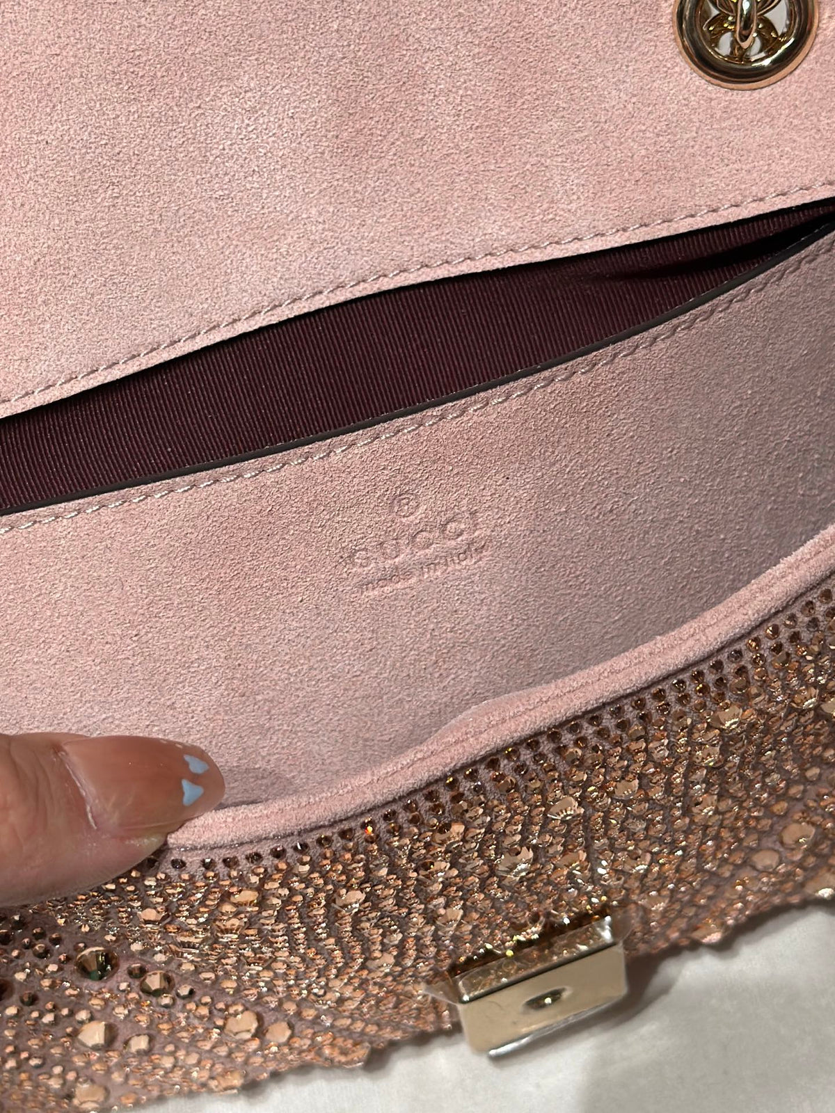 GG Marmont Crystals Small Shoulder Bag Pink Leather