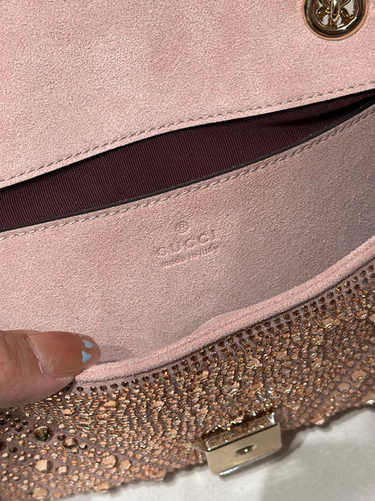 GG Marmont Crystals Small Shoulder Bag Pink Leather