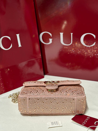 GG Marmont Crystals Small Shoulder Bag Pink Leather