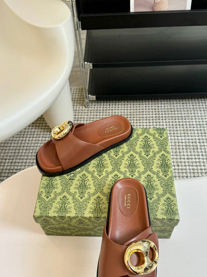 WOMEN'S SLIPPER IN BRONZE BROWN CALFSKIN