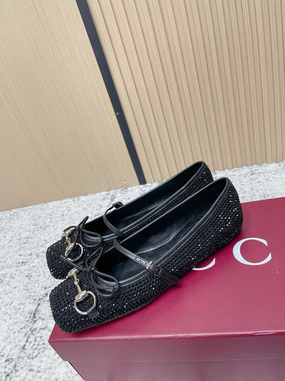 GG 26s Ballet Flats In Black Suede With Crystals