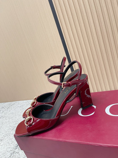 GG Signora Sandals 8.5cm Burgundy Shiny Leather 752218