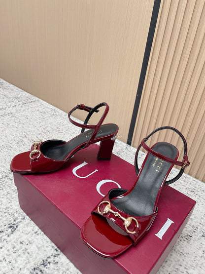 GG Signora Sandals 8.5cm Burgundy Shiny Leather 752218