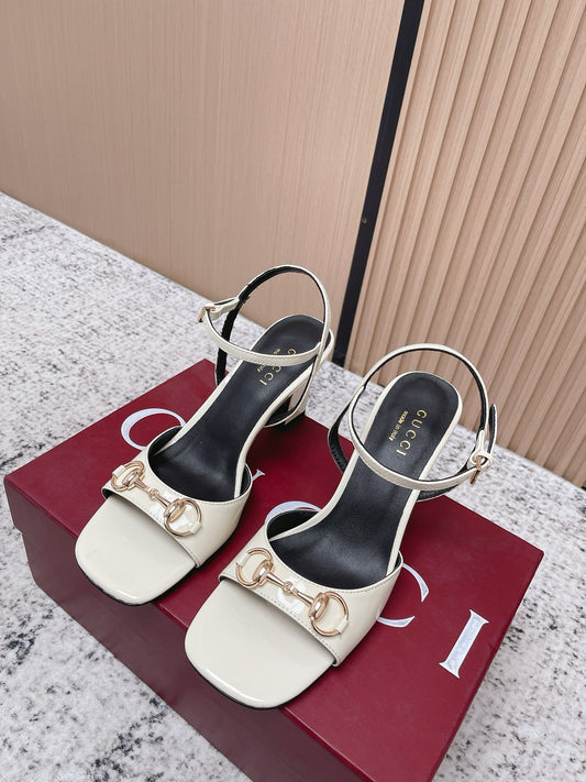 GG Signora Sandals 8.5cm White Shiny Leather 752219